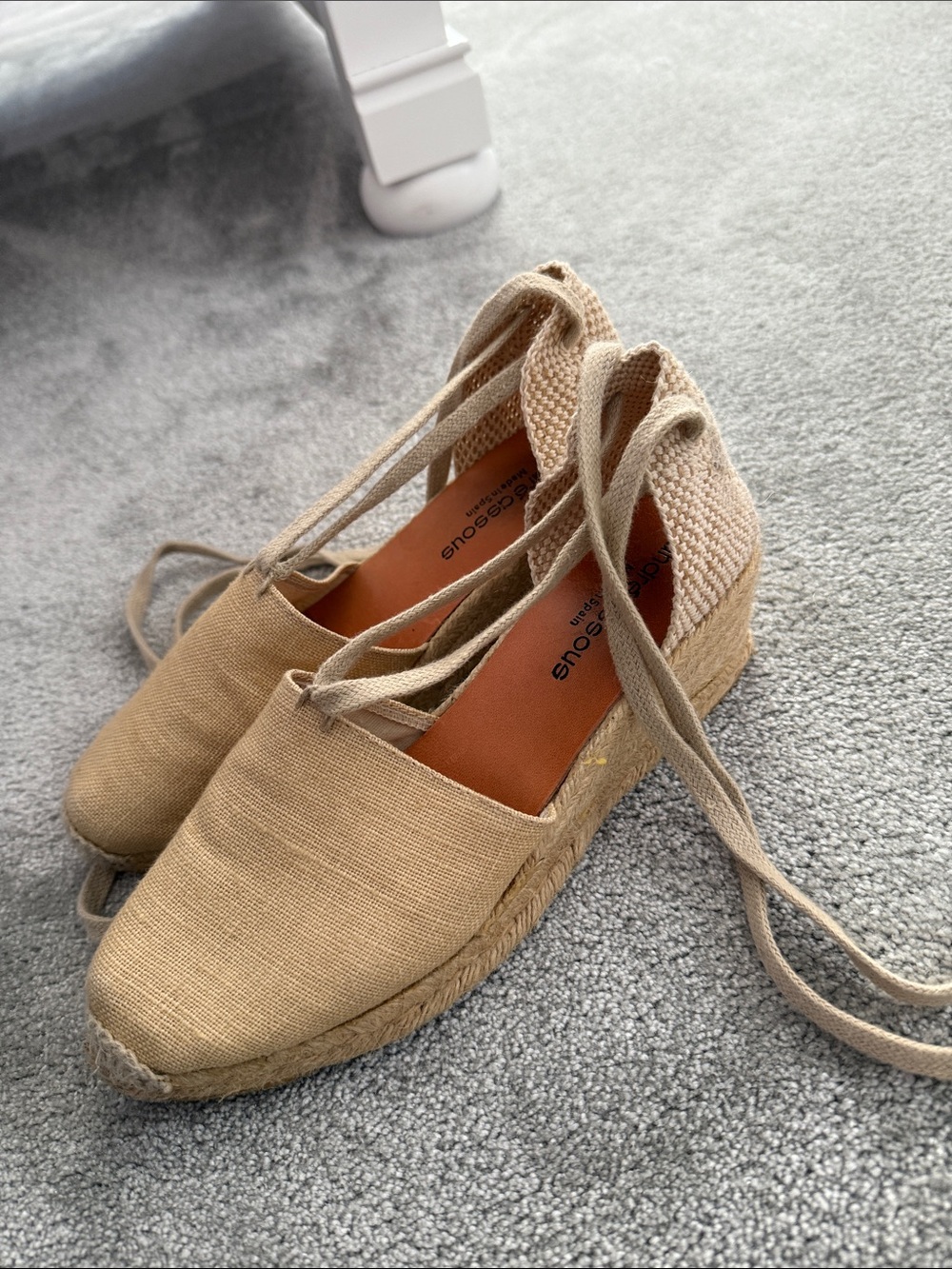 Andre Assous Beige Lace-Up Espadrille Platform Flats